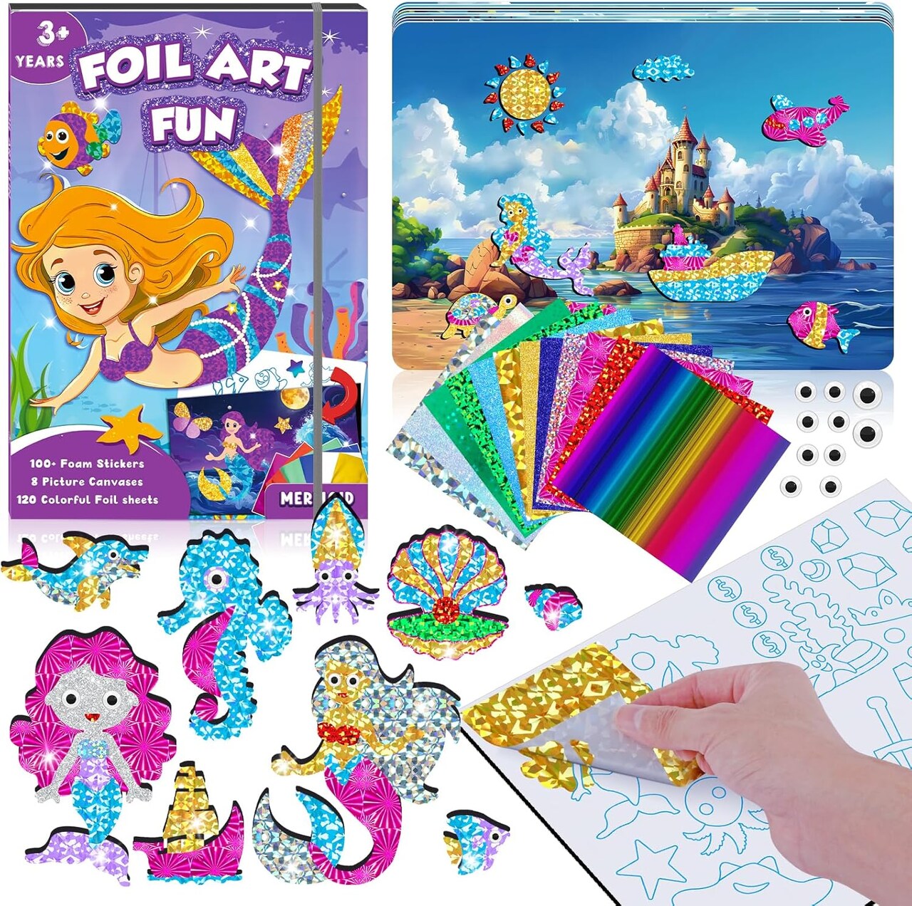 Art & Craft Activity for Kids-Foil Fun Mermaid,No Mess Art Crafts for Girls,DIY Foil Foam Stickers,Creative Activity Kits,Kids Travel Toys,Gifts for Girls & Boys Ages 4-10